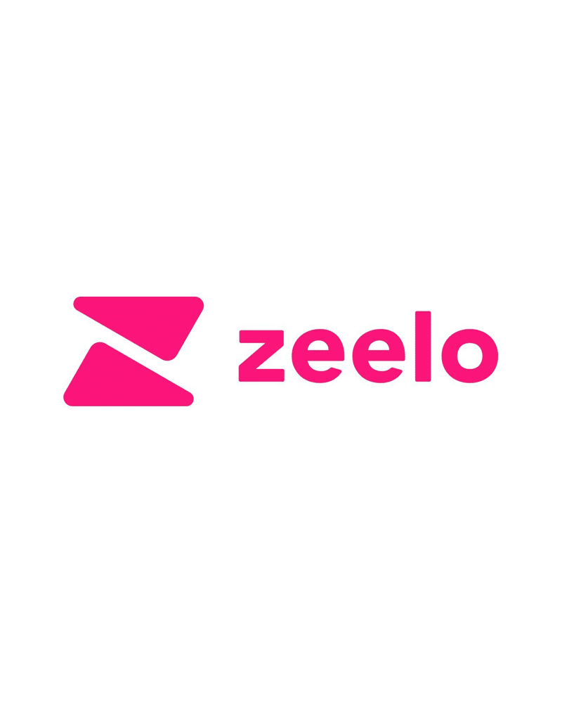 Zeelo logo featuring a stylised pink Z shape to the left of the word zeelo in bold pink lowercase letters on a white background, representing efficient Coach Routes.